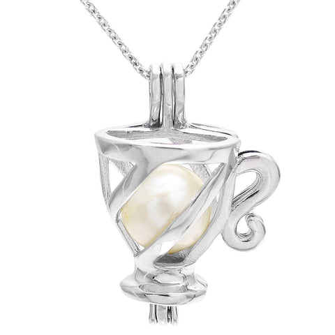 Elegant Teacup w/ Scroll Handle Sterling Silver Pearl Cage | Wholesale 925 Sterling Silver Jewelry | Main photo