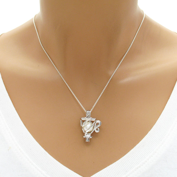 Elegant Teacup w/ Scroll Handle Sterling Silver Pearl Cage | Wholesale 925 Sterling Silver Jewelry | Mannequin photo