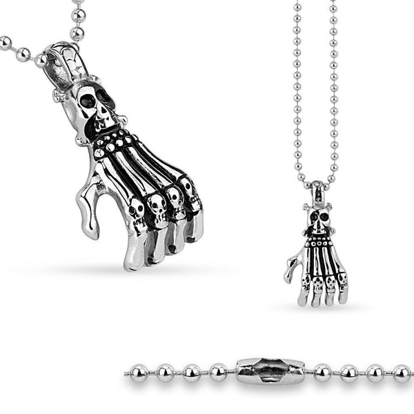 Striking Skull & Skeleton Hand Pendant Necklace | Wholesale 316L Stainless Steel Jewelry | Main