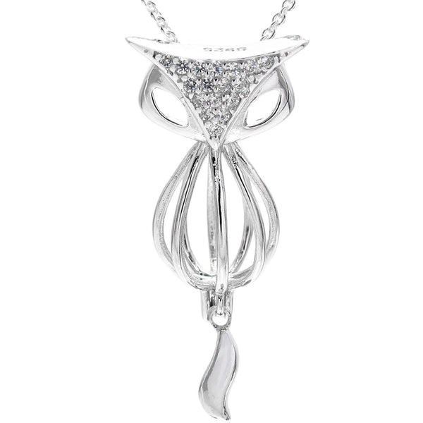 Sterling silver fox pearl cage pendant w/ CZ encrusted head | Wholesale 925 sterling silver jewelry | Pendant photo