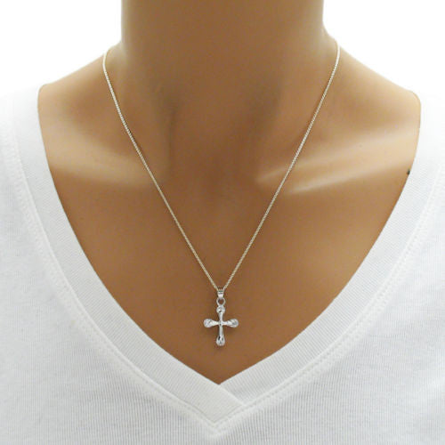 Marvelous Sterling Silver Small Cross Pendant with Brilliant CZs.