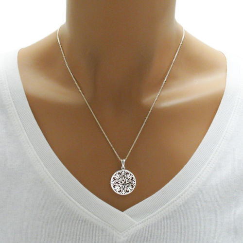 Charming small heart filigree filled round pendant | Wholesale 925 Sterling Silver Jewelry | Alternate photo