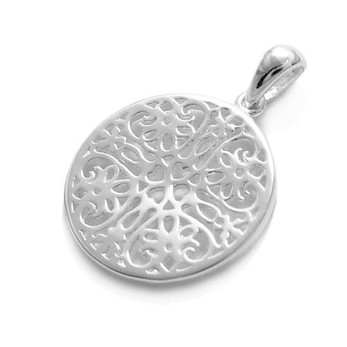 Charming small heart filigree filled round pendant | Wholesale 925 Sterling Silver Jewelry | Item photo