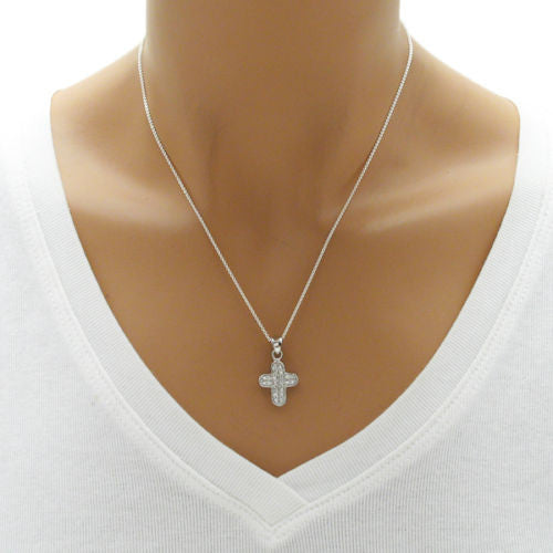 Marvelous small Rounded Edge Cross Pendant with Multi-CZs | Wholesale 925 Sterling Silver Pendant - Jewelry | Alternate