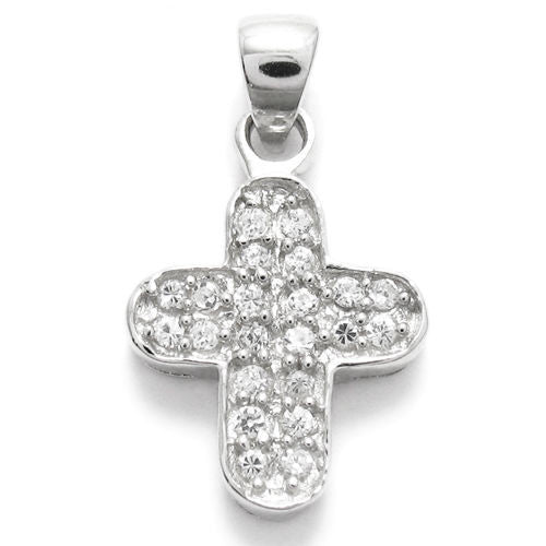 Marvelous small Rounded Edge Cross Pendant with Multi-CZs | Wholesale 925 Sterling Silver Pendant - Jewelry | Alternate