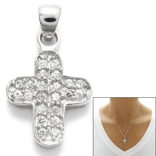 Marvelous small Rounded Edge Cross Pendant with Multi-CZs | Wholesale 925 Sterling Silver Pendant - Jewelry | Main