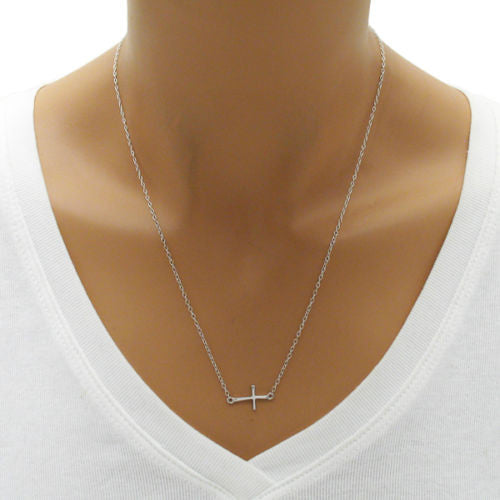 Chic and Small Sideways Cross Pendant Necklace | Wholesale 925 Sterling Silver Pendant - Jewelry |  Alternate