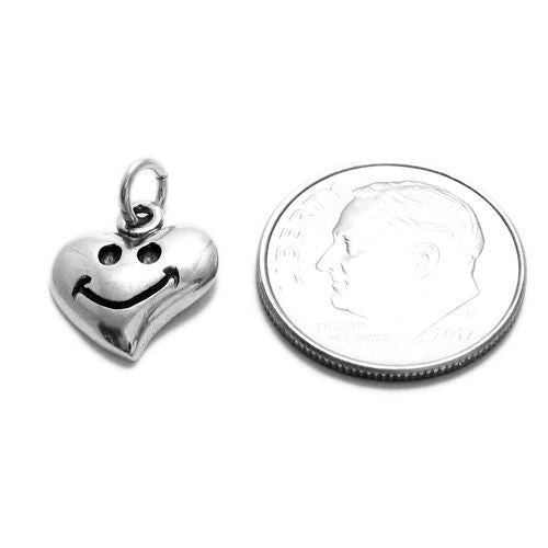 Whimsical Small Smiling Heart Charm in Sterling Silver