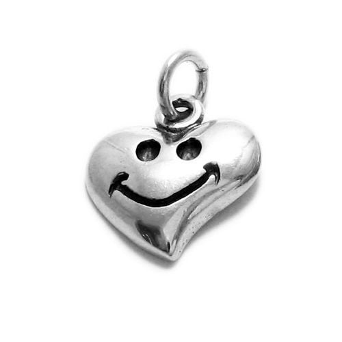 Whimsical Small Smiling Heart Charm in Sterling Silver