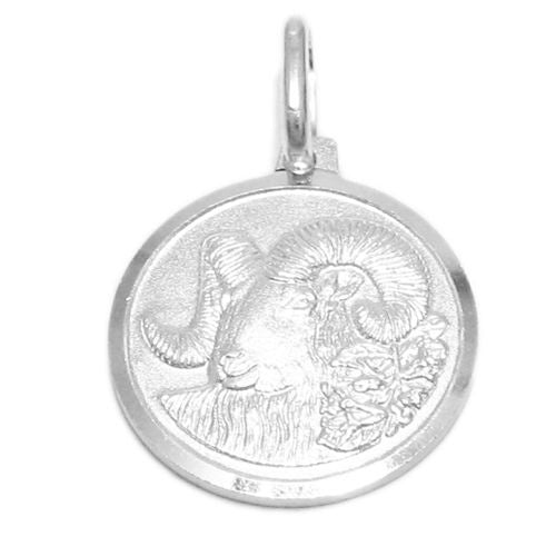 Small Zodiac Sign on Medallion Pendant Charm - Aries | Wholesale 925 Sterling Silver Pendant - Jewelry | Alternate