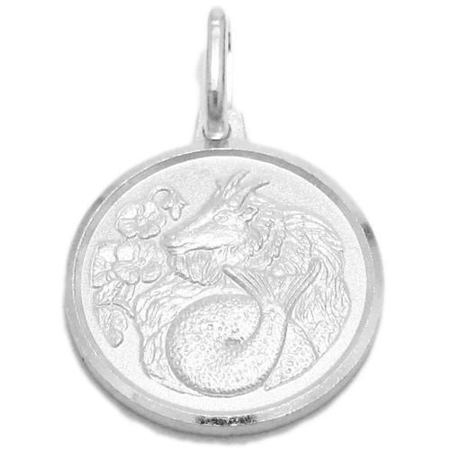 Small Zodiac Sign on Medallion Pendant Charm - Capricorn | Wholesale 925 Sterling Silver Pendant - Jewelry | Alternate