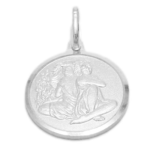 Small Zodiac Sign on Medallion Pendant Charm - Gemini | Wholesale 925 Sterling Silver Pendant - Jewelry | Alternate