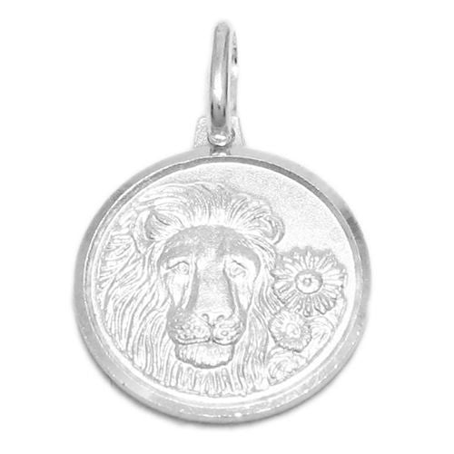 Small Zodiac Sign on Medallion Pendant Charm - Leo | Wholesale 925 Sterling Silver Pendant - Jewelry | Alternate