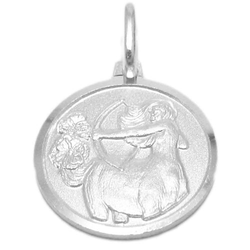 Small Zodiac Sign on Medallion Pendant Charm - Sagittarius | Wholesale 925 Sterling Silver Pendant - Jewelry | Alternate