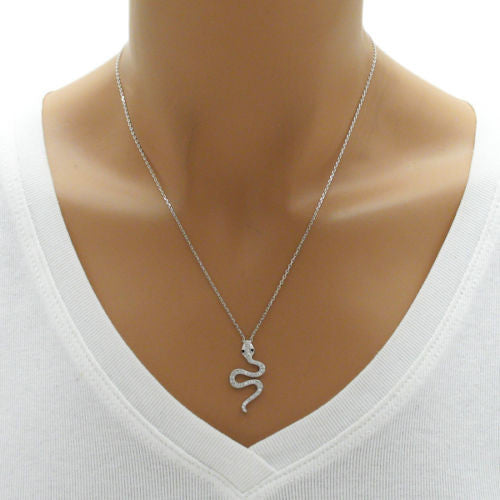 Amazing Snake Pendant Necklace with Black Eyes and Radiant CZs | Wholesale 925 Sterling Silver Pendants | Alternate