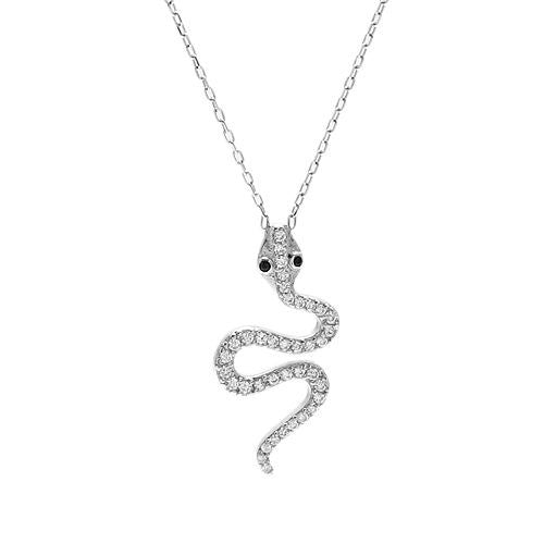 Amazing Snake Pendant Necklace with Black Eyes and Radiant CZs | Wholesale 925 Sterling Silver Pendants | Alternate