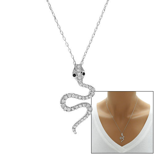 Amazing Snake Pendant Necklace with Black Eyes and Radiant CZs | Wholesale 925 Sterling Silver Pendants | Main