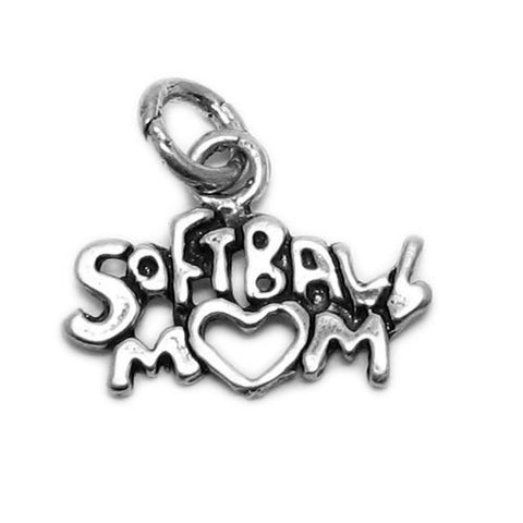 Fun "Softball Mom" Talking Charm for your sporty mother. Wholesale Sterling Silver Charms - Jewelry. Main.
