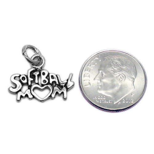 Whimsical "Softball Mom" Talking Charm for your sporty mother. Wholesale Sterling Silver Charms - Jewelry. Alternate.