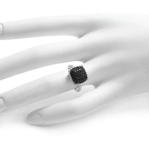 Dazzling Square 0.40 Carat Black CZ Rope Ring | Wholesale 925 Sterling Silver Jewelry | Alternate