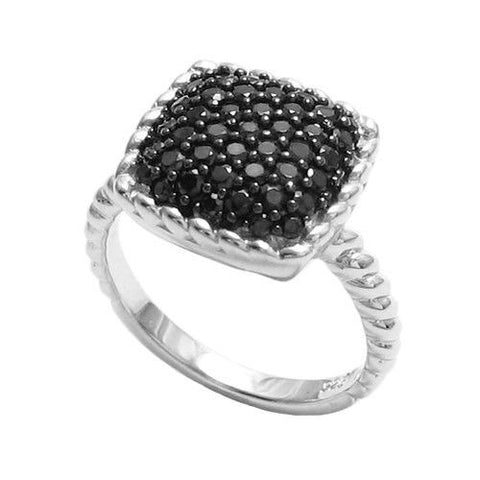 Dazzling Square 0.40 Carat Black CZ Rope Ring | Wholesale 925 Sterling Silver Jewelry | Main