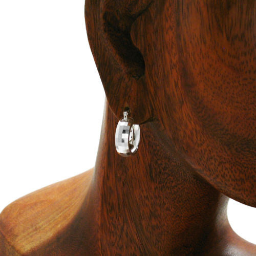 Sophisticated Square Faceted Hoop Earrings in 21mm | Wholesale Sterling Silver Jewelry | Alternate