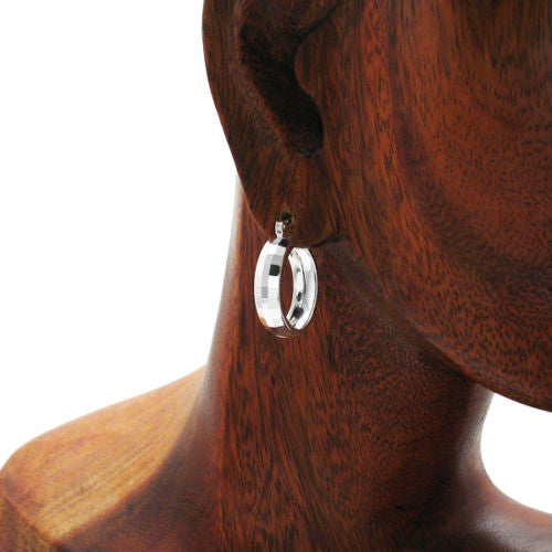 Gorgeous Square Faceted Hoop Earrings 25mm | Wholesale Sterling Silver Jewelry | Alternate