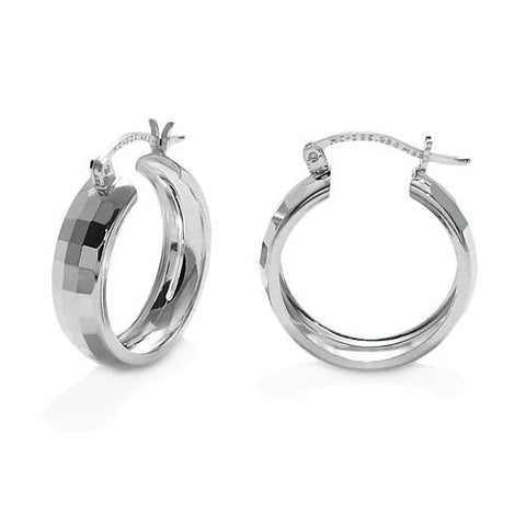 Gorgeous Square Faceted Hoop Earrings 25mm | Wholesale Sterling Silver Jewelry | Main