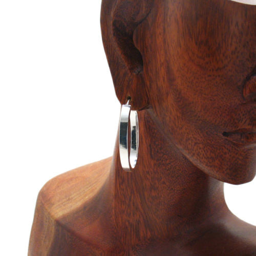 Stylish Squared Flat Oval Hoop Earrings in 27mm | Wholesale Sterling Silver Jewelry | Alternate