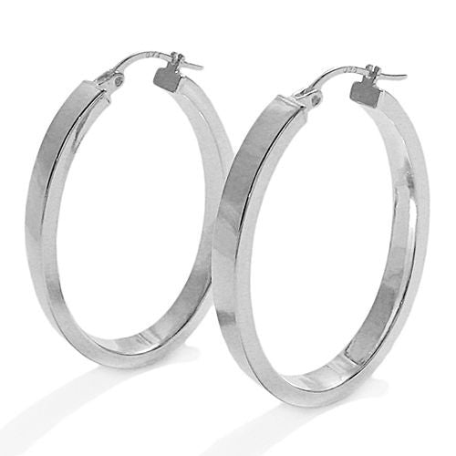 Stylish Squared Flat Oval Hoop Earrings in 27mm | Wholesale Sterling Silver Jewelry | Alternate