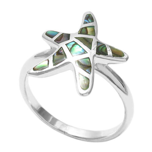 Delightful starfish ring with brilliant mysterious abalone inlay | Wholesale sterling silver rings - Jewelry