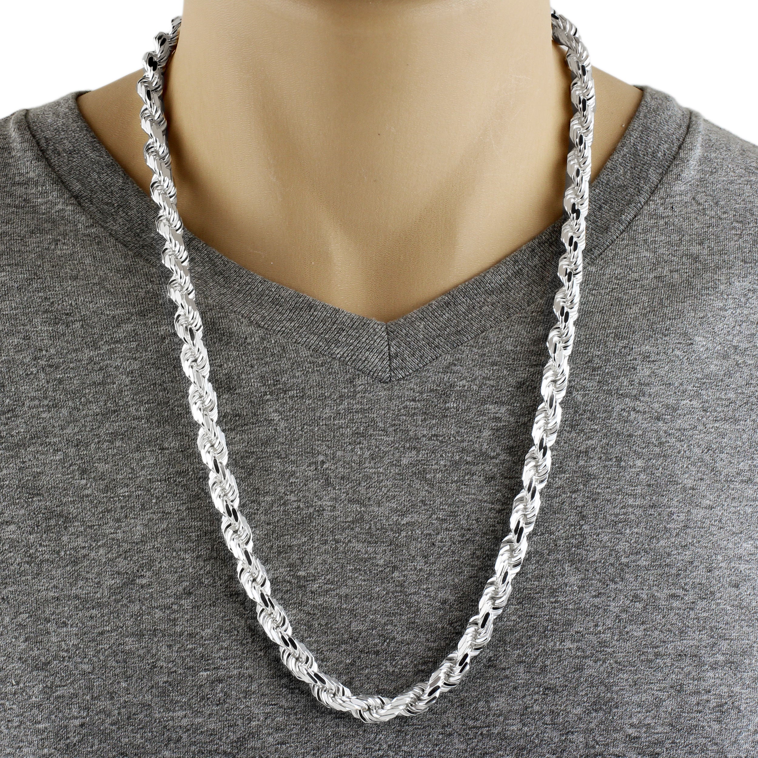 Sterling Silver Diamond Cut Rope Chain Necklace in 8mm Width - 925Express