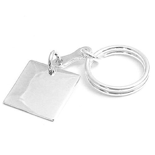Sterling Silver Keychain w Engravable Square Tag. Wholesale 925Express
