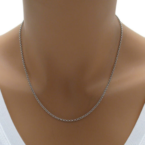 Sterling Silver Rhodium Plated Rolo Chain Necklace 2.0mm (Gauge 030). Available in 2 Lengths.