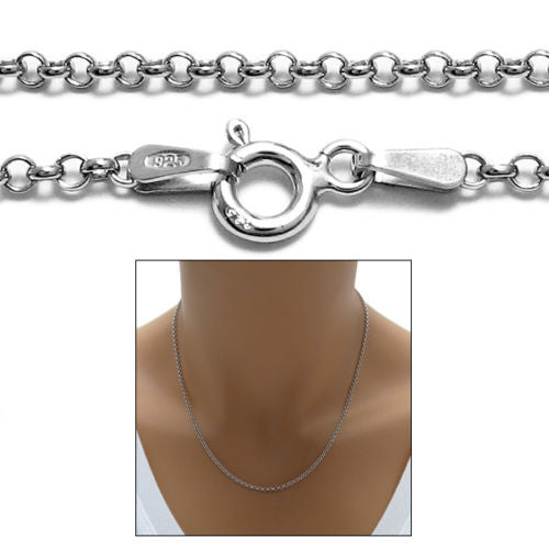 Sterling Silver Rhodium Plated Rolo Chain Necklace 2.0mm (Gauge 030). Available in 2 Lengths.