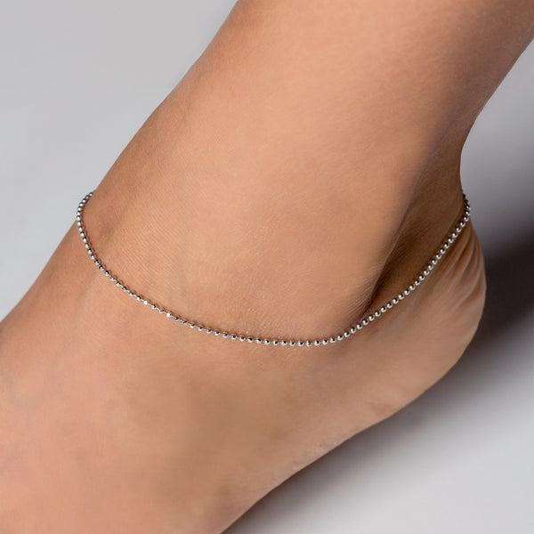 Beautiful Sterling Silver Adjustable Thin Beaded Anklet. Wholesale