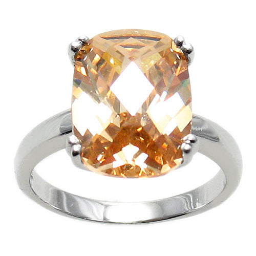 Sterling ring with 10x14mm rectangular champagne colored CZ solitaire. Wholesale sterling silver rings. Alternate photo.