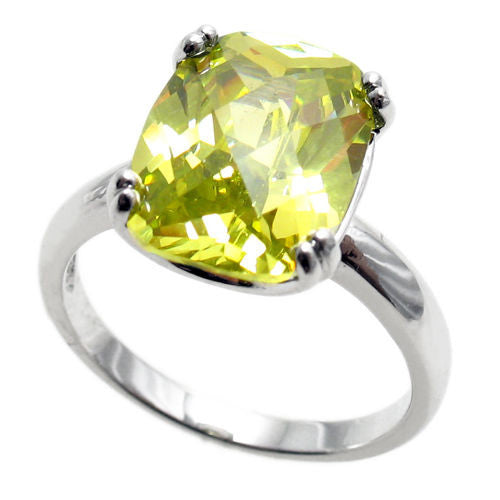 Ring w Lime Green CZ. Wholesale Sterling Silver Ring 925Express