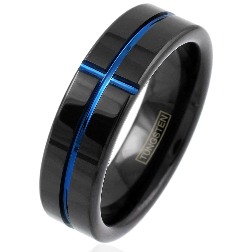 Thin blue deals line tungsten ring