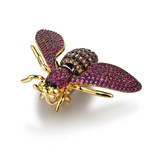 black, yellow, pink, CZ encrusted 14K gold plated bee brooch pin | Wholesale fashion jewelry | White photo