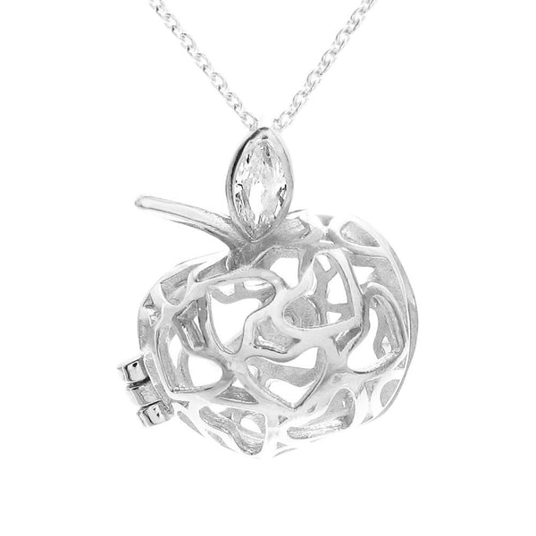 Wonderful 925 Sterling Silver Big Apple Pearl Cage Pendant with CZ Accented Leaf.