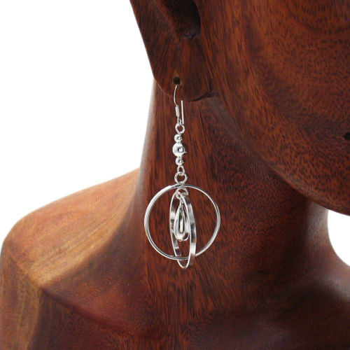 Marvelous teardrop hanging in interlocking rings hook earrings | Wholesale 925 Sterling Silver Jewelry | Alternate photo