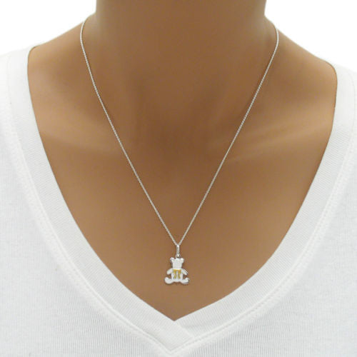 Lovable Teddy Bear with Gold Ribbon Design Pendant | Wholesale 925 Sterling Silver Pendants | Alternate