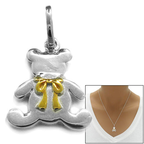 Lovable Teddy Bear with Gold Ribbon Design Pendant | Wholesale 925 Sterling Silver Pendants | Main