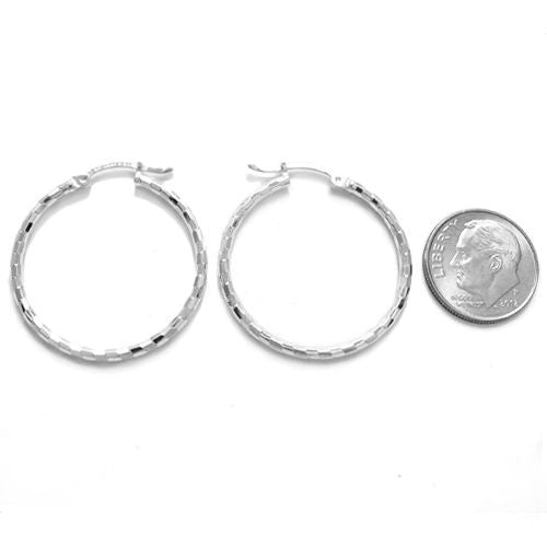 Thin 29mm Diameter Faceted Hoop Earrings | Wholesale Sterling Silver Jewelry | Alternate