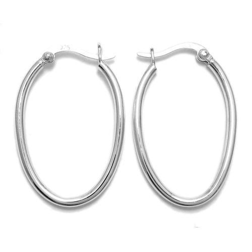 Thin 2mm Wide Plain Oval Hoop Snap Latch Earrings | Wholesale Sterling Silver Jewelry | Alternate
