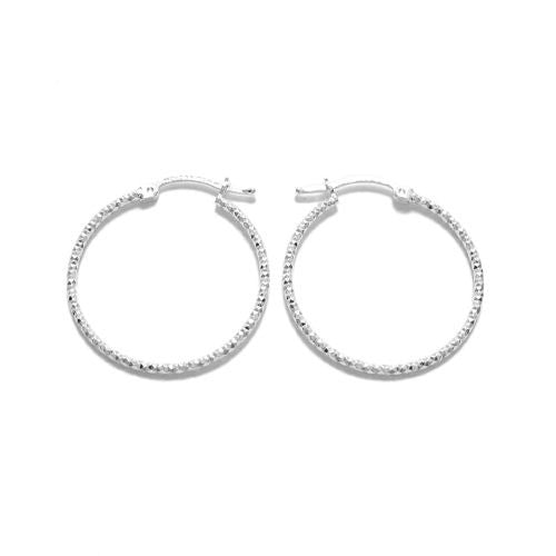 Sterling Silver Thin Diamond Cut Hoop Earrings. Available in 6 Sizes.