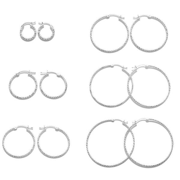 Thin Diamond Cut Hoop Earrings | Wholesale Sterling Silver Jewelry | Main