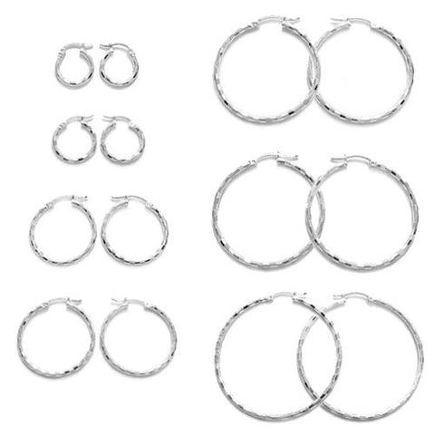 Thin Faceted Hoop Earrings in Different Sizes | Wholesale Sterling Silver Jewelry | Main