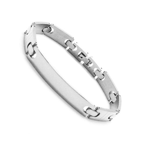 Thin scored section link bracelet with engravable plate | Wholesale 316L Stainless Steel Jewelry | Steel photo